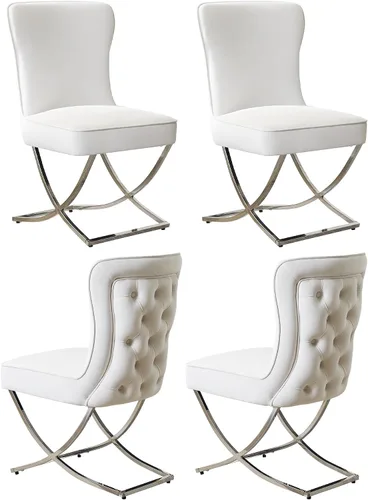 Miniatura 14 de WUTUTUEE Sillas de Comedor de Terciopelo de Lujo, Sillas de Acento Capitoné Tapizadas Sin Brazos con Patas de Metal Plateado en Forma de X, Juego