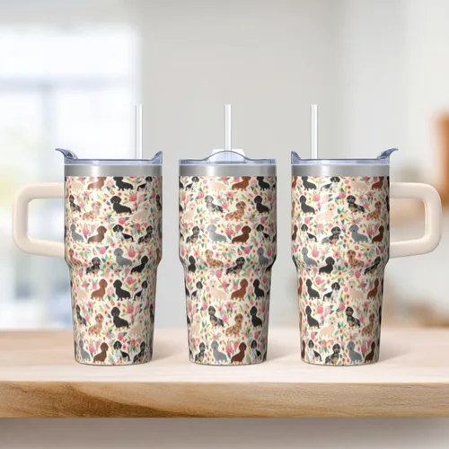 Miniatura 2 de Dachshund - Vaso de viaje aislado de acero inoxidable de 20 onzas con asa y pajilla, regalo para mujer, para el Día de la Madre, a prueba de fugas