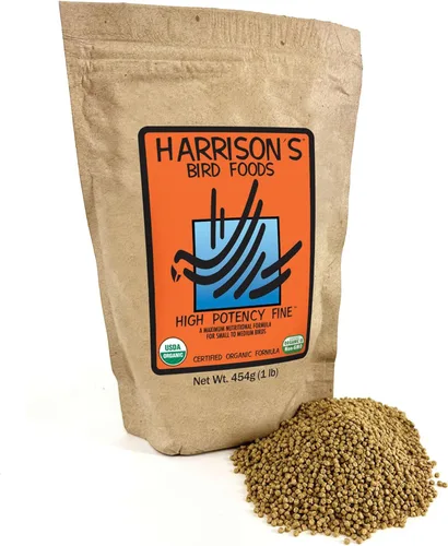 Harrison's Bird Foods Fórmula fina de alta potencia, orgánica certificada, sin OMG para aves pequeñas a medianas, pellets de grado humano para muda,