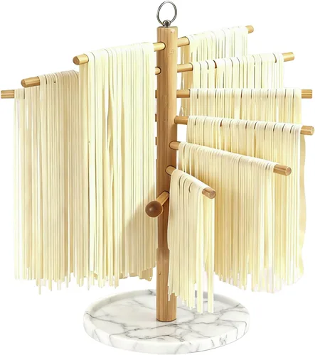 Escurridor de pasta con varita de transferencia y 7 barras, estante de secado de fideos fácil de transferir para secar pasta y cocinar, diseño Blanco