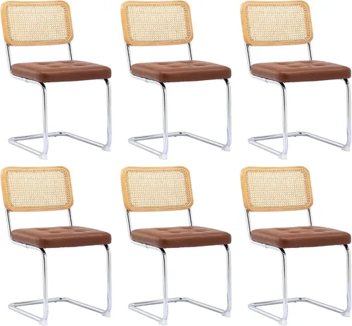 Miniatura 11 de KCC Juego de 2 sillas de comedor modernas de mediados de siglo, ratán de piel sintética, sillas auxiliares de comedor de cocina con patas de metal