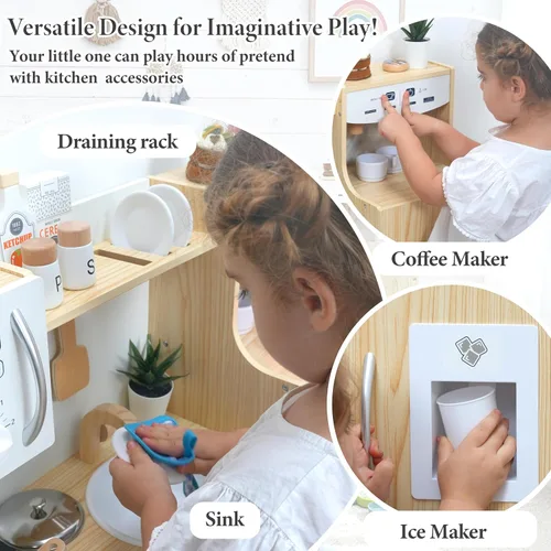 Miniatura 2 de inFUNSAME Cocina de juego de madera para niños pequeños de 3 a 5 años con sistema de almacenamiento y 18 piezas, juego de regalo de cocina compacto