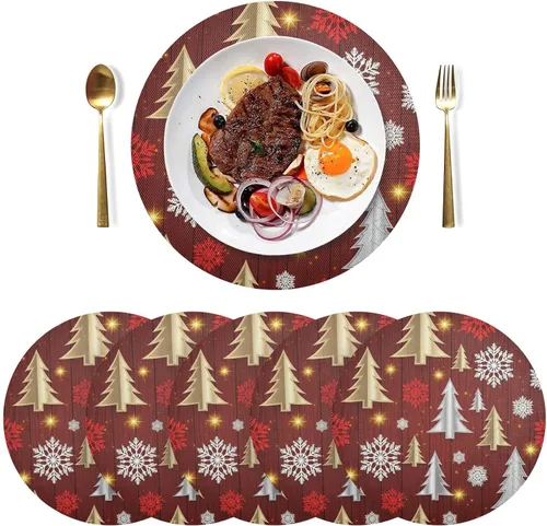 Miniatura 3 de Stylized Christmas Trees Table Place Mats, Non Slip Table Mats Round Washable for Kitchen Table one sizex6