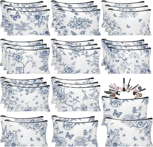 Miniatura 12 de 30 bolsas de maquillaje con lazo azul, bolsas de cosméticos con lazo coqueta para mujeres, bolsa de aseo de viaje, bolsa de aseo de coqueta
