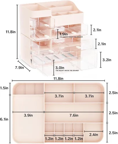 Miniatura 2 de SuoXing Organizador de maquillaje para tocador, organizador de maquillaje grande con 6 cajones para mostrador, organizador de almacenamiento de Rosa