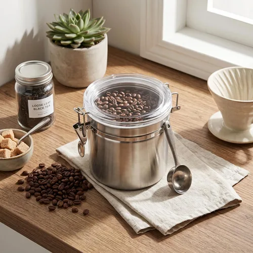 Keenso Recipiente hermético de acero inoxidable para cocina, harina grande, café, granos de té, cereales, azúcar, galletas, recipientes metálicos
