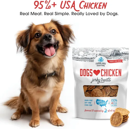 Miniatura 2 de Farmland Traditions Dogs Love Chicken Jerky - Golosinas para perros con solo 3 ingredientes y sin rellenos, bolsa de 6 onzas