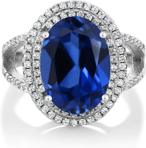Miniatura 11 de Gem Stone King Anillo de piedra preciosa y piedra natal de 5-10 quilates para mujer Plata de ley 925 Ovalado 14X10MM Anillo de boda
