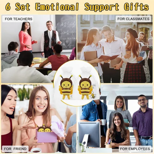 Miniatura 7 de RoundFunny 6 juegos de llaveros de abeja de peluche de 5 pulgadas con tarjetas inspiradoras y bolsas de organza para bodas, regalos de fiesta
