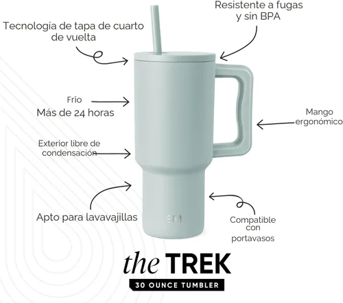 Miniatura 2 de Simple Modern - Vaso Trek de 30 onzas con asa y tapa con sorbete, taza de viaje de acero inoxidable con aislamiento, apta para portavasos Sea