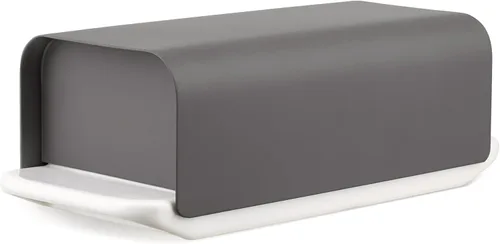 Alessi Mattina BG04 DG - Mantequera de porcelana con tapa en acero inoxidable 18/10, color con resina epoxi, color gris oscuro