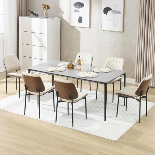 Miniatura 9 de BV - Juego de 2 sillas de comedor, sillas de cocina sin brazos de piel sintética en estilo moderno de nogal, silla auxiliar de madera curvada