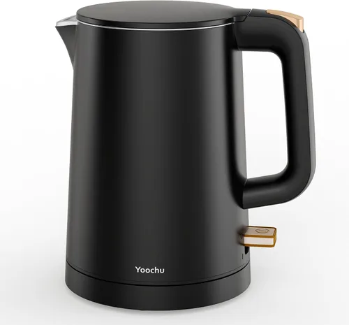 Hervidor eléctrico pequeño, caldera de agua y calentador de 0.8 L, olla de té caliente de 1000 W, acero inoxidable de doble pared al tacto frío,