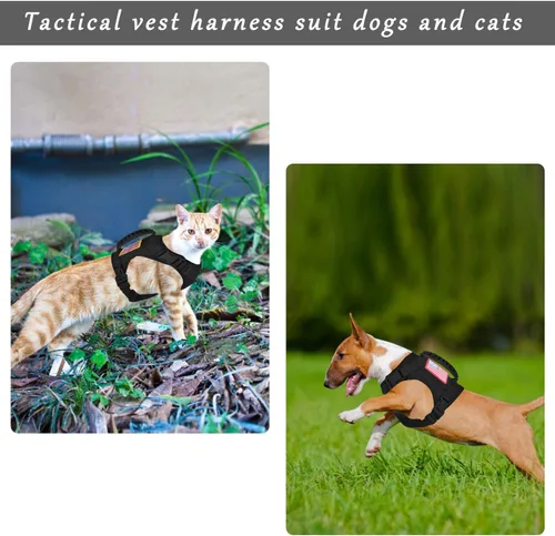 Miniatura 4 de Arnés táctico para perro pequeño, a prueba de escapes, chaleco militar para perro con mango vertical, arnés ajustable XS para cachorros con Negro