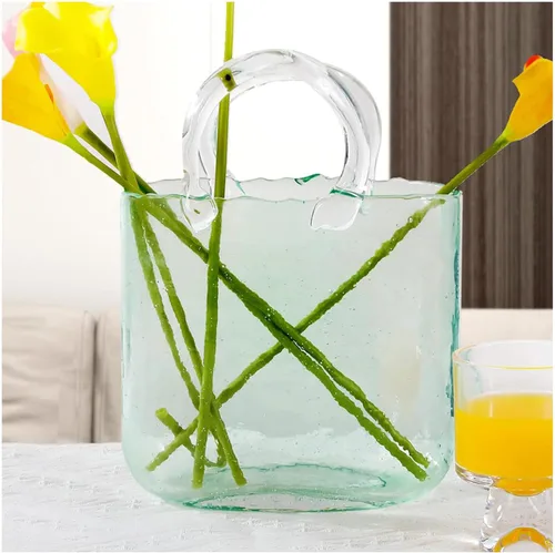 Miniatura 11 de Purse Vase for Flowers, Unique Flower Vase Purse Vase Flower Handbag Unique Flower Vase, Decor Glass Vase for Photo/Birthday/Home Décor,Style1-Blue