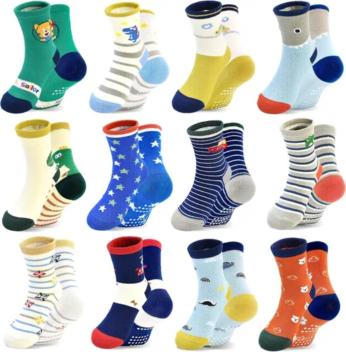 Miniatura 10 de HYCLES Calcetines para niñas pequeñas, calcetines de dibujos animados antideslizantes con agarre para bebés de 6-12 meses y niños de 1-7 años