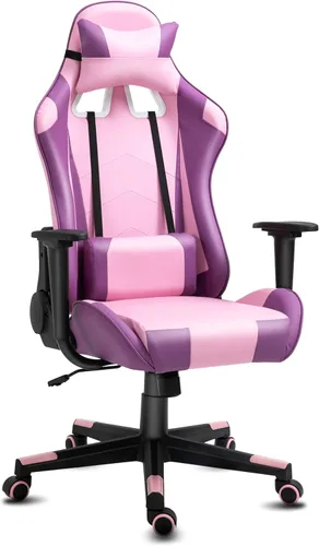 Miniatura 18 de Silla de gamer con reposacabezas y apoyo lumbar, silla giratoria y reclinable de oficina de altura ajustable y respaldo alto