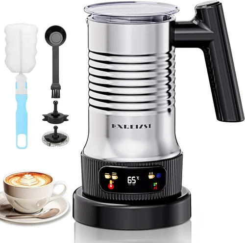 Espumador de leche y vaporizador, espumador de leche eléctrico 4 en 1 con pantalla LED de temperatura, máquina automática de espuma cálida y fría de