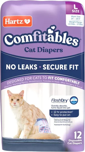 Hartz Comfitables - Pañales para gatos, talla L, 12 unidades, ajuste cómodo y seguro, fácil de poner