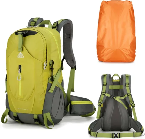 Mochila de senderismo de 40 L para hombres y mujeres, ligera, impermeable, plegable, para campamento, viajes, con cubierta para la lluvia (verde, 40