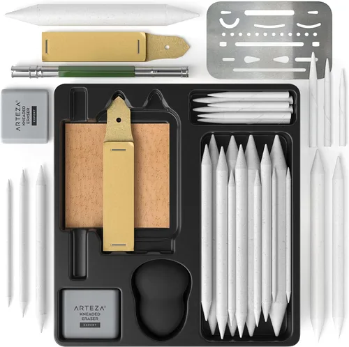 Miniatura 2 de ARTEZA Kit de dibujo para adultos – Juego de bocetos de 35 piezas con tocones de mezcla, tortillones, bloques de lijado, borradores, gamuza
