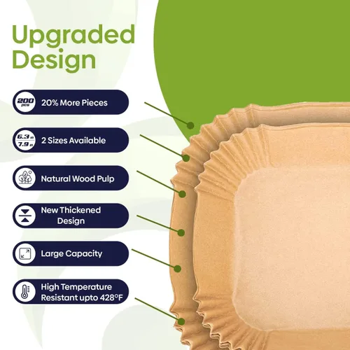 Miniatura 6 de 200 forros desechables para freidora de aire, forros de papel pergamino de 7.9 pulgadas, forros perfectos para freidora de aire para hornear