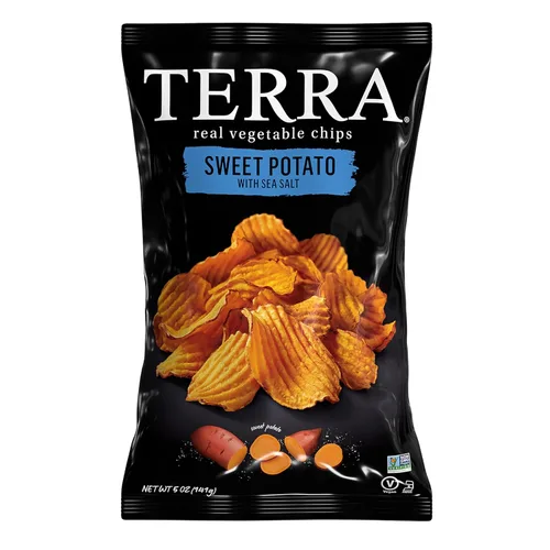 Terra Papas fritas vegetales, Patatas dulces cortadas en ondas con sal marina, 5 onzas