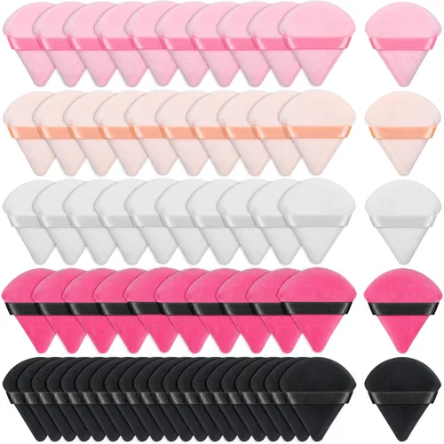 Caffox 60 esponjas de polvo para polvo facial, soplo de polvo triangular para polvo fijador, soplos de maquillaje para polvo suelto y polvo de