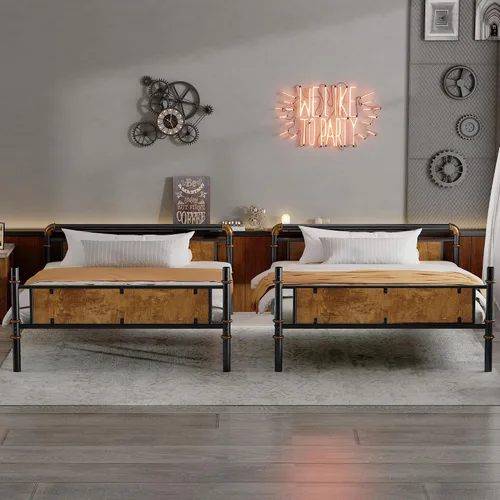Miniatura 4 de KEIKI Litera desmontable de metal con escaleras, cabecera de MDF y barandilla, literas modernas con listones sólidos, no requiere somier, fácil