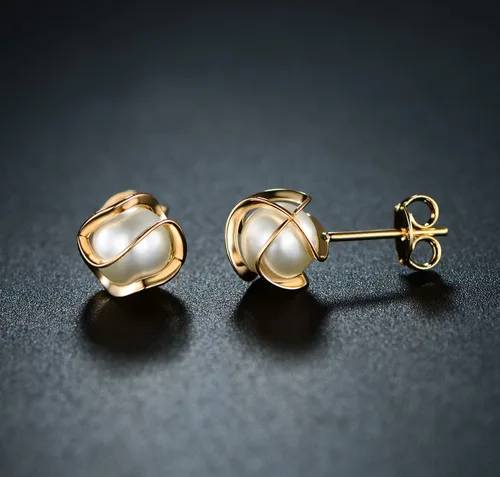 Miniatura 4 de Barzel Pendientes de botón con perla enjaulada chapados en oro de 18 quilates, 6MM - Hecho en Brasil