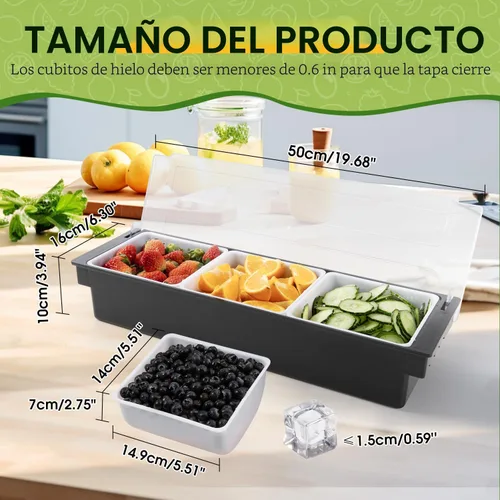 Miniatura 3 de Contenedor de Servir Condimentos Enfriado con Hielo, Organizador de Condimentos para Frutas y Verduras, Estación de Guarnición de Plástico con Tapa
