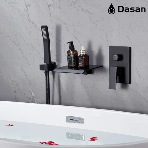 Miniatura 5 de DASAN - Grifo de llenado de bañera de montaje en pared mejorado con ducha de mano, grifo de bañera moderno montado en la pared negro mate de alto