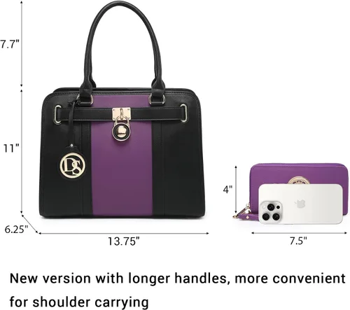 Miniatura 33 de Dasein Bolsos de mano de dos tonos para mujer, bolsos de hombro de cuero vegano, bolsa grande con cartera a juego