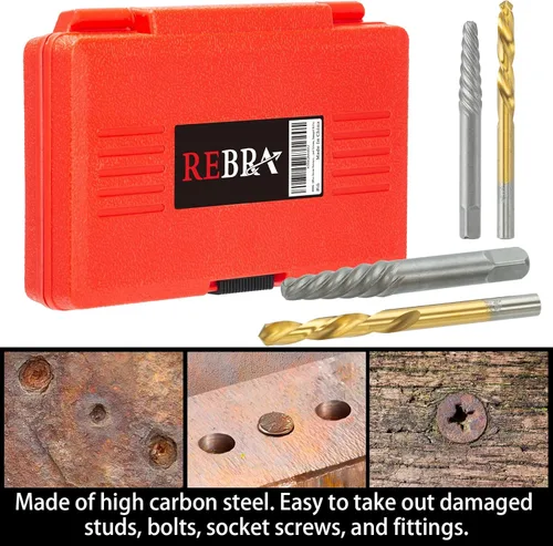 Miniatura 6 de Juego de extractor de tornillos, broca de mano izquierda de acero Cr-Mo 37# y acero HSS 6542 cobalto, herramienta de extracción reversa de pernos
