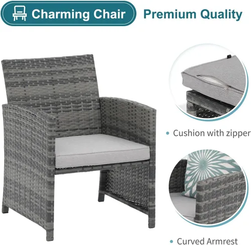 Miniatura 5 de OC Orange-Casual Juego de muebles de patio de 5 piezas, silla de conversación de mimbre para exteriores y juego de otomana con mesa de café, Gris