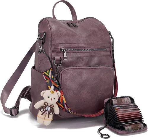 Miniatura 8 de Qiyuer Mochila de piel sintética para mujer, bolso de hombro convertible de viaje para mujer, color negro