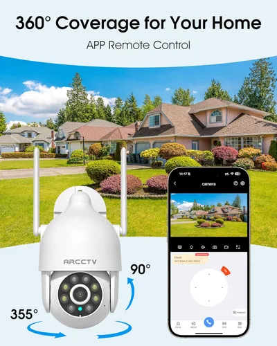 Miniatura 2 de ARCCTV Cámaras de seguridad 2K para exteriores, visión panorámica de 360°, cámara de seguridad WiFi 2.4G/5G con seguimiento de movimiento, foco