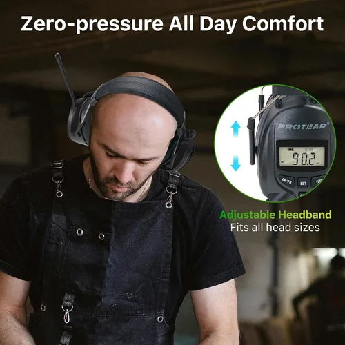 Miniatura 6 de Cascos protectores de oídos PROTEAR con radio AM/FM, auriculares con reducción de ruido de 25dB, orejeras de seguridad con pantalla digital