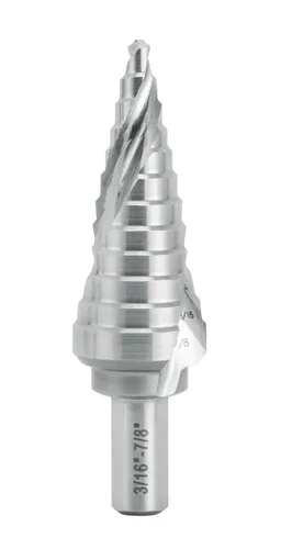 Miniatura 9 de Broca escalonada industrial HSS 3/16" a 1" con vástago de 3/8", flauta espiral doble con tamaño de 14 pasos