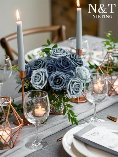 Miniatura 471 de N&T NIETING Flores artificiales, rosas artificiales de color rosa intenso, 50 piezas de flores falsas con tallo para ramos de boda DIY, centros