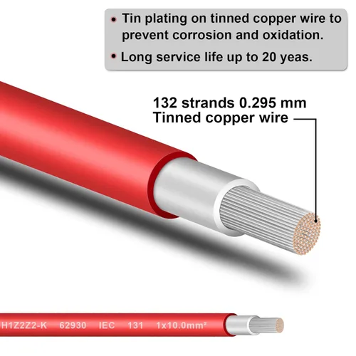 Miniatura 2 de Cable de extensión fotovoltaico de cobre estañado 8AWG (10 mm²), cable de conexión de panel solar para caravanas al aire libre, lancha automotriz