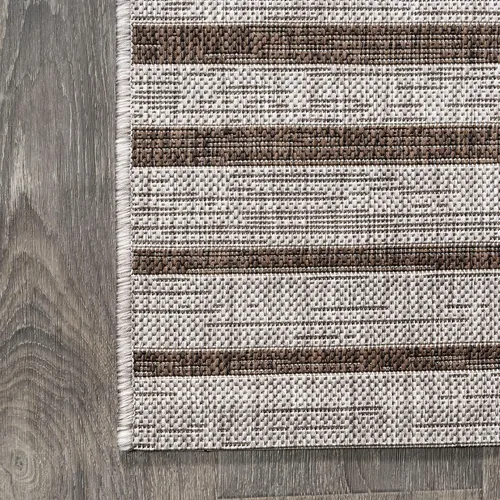 Miniatura 8 de JONATHAN Y Sukie - Alfombra moderna a rayas para interiores y exteriores, 2 x 8 pulgadas, color beige/marrón, para patio trasero, porche, fácil
