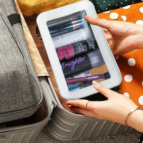 Miniatura 7 de Bolsa de maquillaje transparente pequeña, aprobada por la TSA, bolsa de aseo portátil con cremallera, bolsa de viaje para cosméticos, estuche Blanco