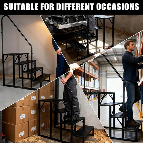 Miniatura 6 de Escalones para autocaravana con pasamanos, escaleras de 4 escalones para caravanas con capacidad de carga de 660 libras, escalera con panel