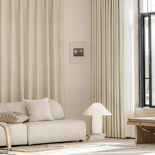 Miniatura 8 de Cortinas de lino 100% opacas de 96 pulgadas de largo, 2 paneles para dormitorio, sala de estar, lino beige, texturizado, para oscurecer