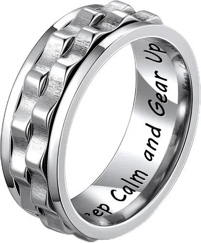 Miniatura 7 de LYTTMAB Stainless Steel Ring for Men, 8MM Masculine Geometric Ring, Cool Spinner Band Ring Fidget Ring Spinner Ring Anxiety Ring