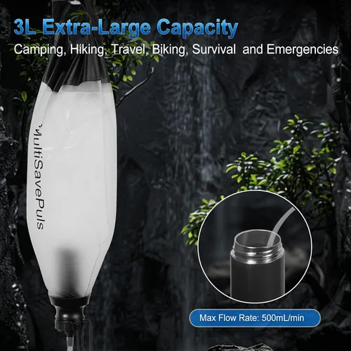 Miniatura 6 de Pajita de Filtro de Agua por Gravedad 3L, Sistema de Filtración de Agua para Camping con Purificador, Purificador de Agua de Supervivencia