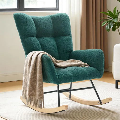 Miniatura 13 de DUMOS Mecedora con respaldo alto, silla deslizadora tapizada de lectura para interiores con asiento cómodo, balancín deslizante para dormitorio