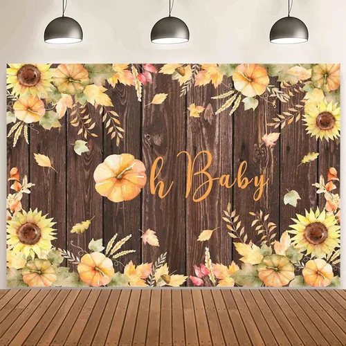 AIBIIN telón de fondo de otoño Oh Baby de 7 x 5 pies para otoño, Acción de Gracias, calabaza, madera rústica, baby shower, fotografía, fondo, dar