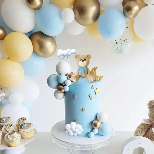 Miniatura 4 de Decoraciones para tartas de oso con bolas de pastel y estrellas y nubes, decoraciones para tartas para baby shower y cumpleaños para niño o niña
